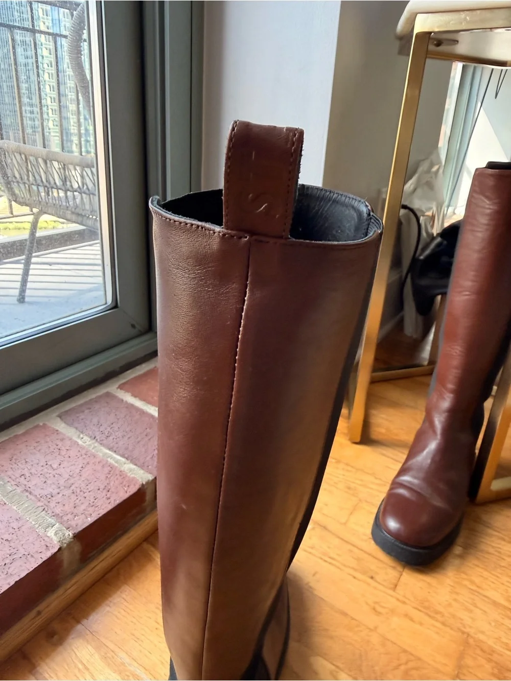 STAUD Dark Brown Leather Over-the-Knee Boot with Black Stretch Panel